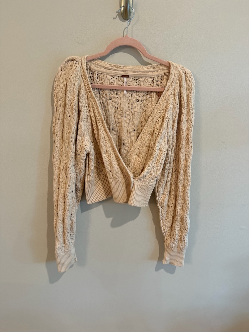 Free People Cream Cable-Knit Wrap Sweater